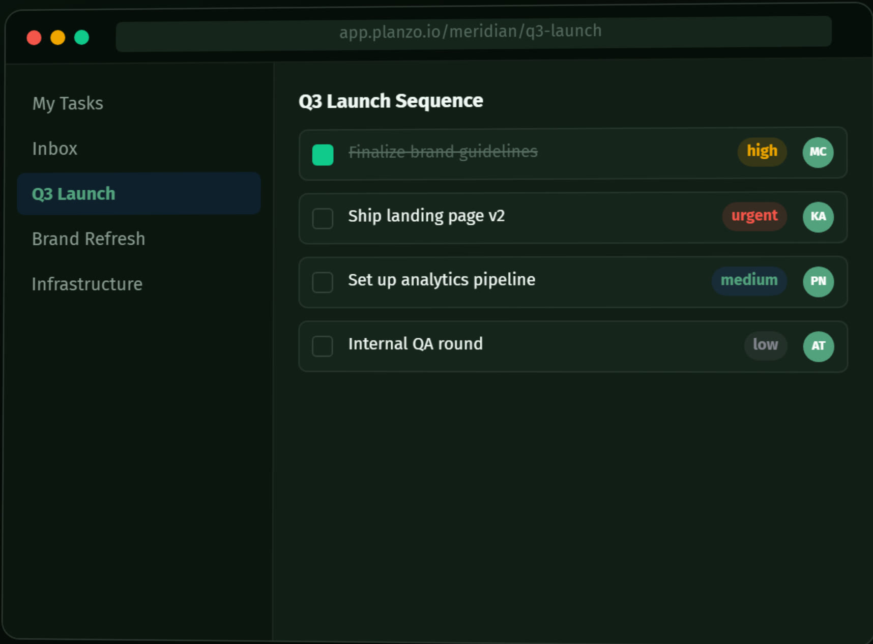 Planzo task list screenshot